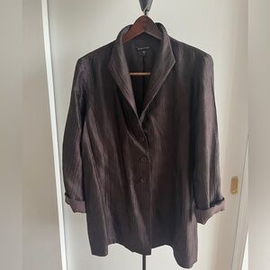 Eileen Fisher Women Silk Jacket Blazer Coat Brown Textured Silk Lined $299 Med